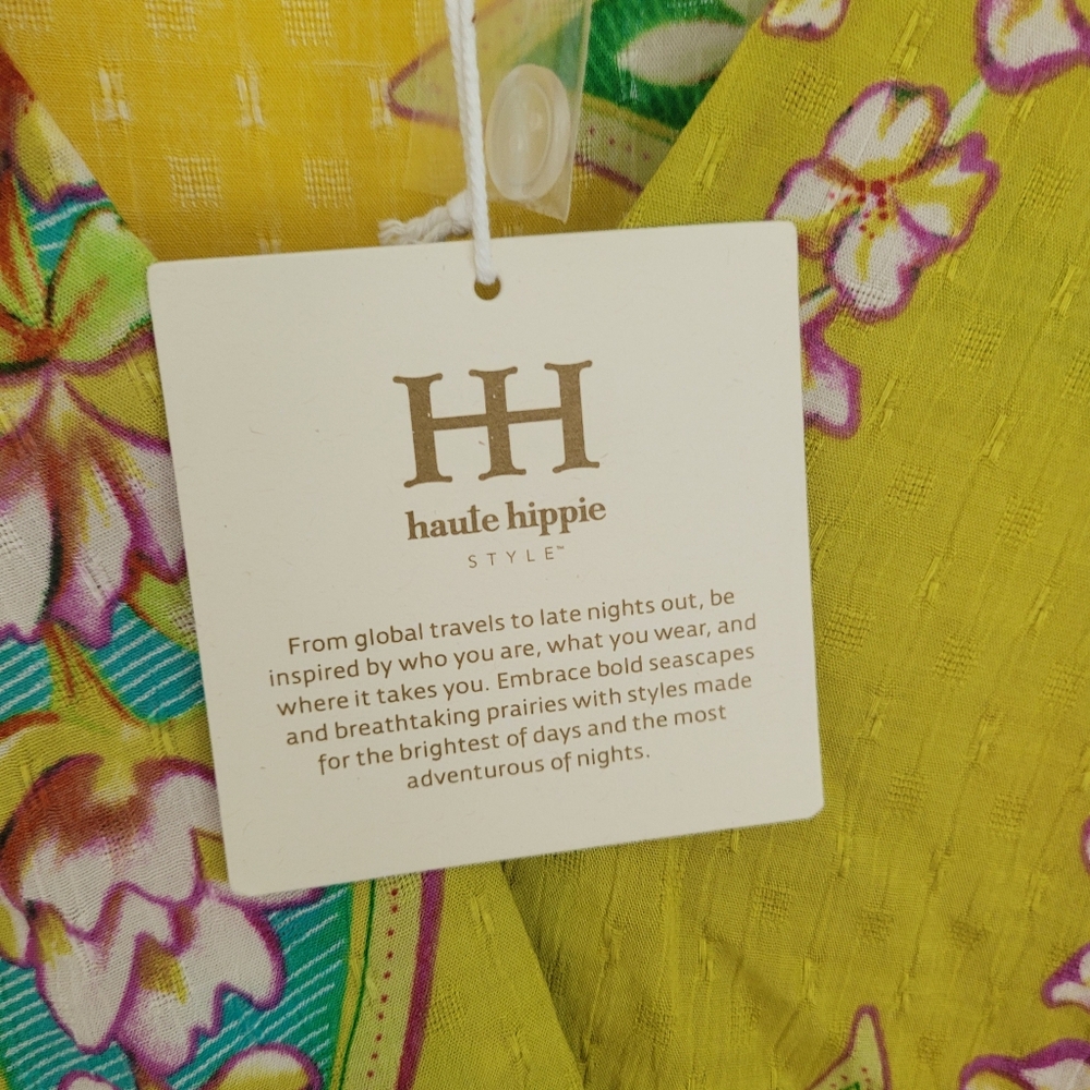 Haute Hippie Blouse Boho Green Orange Floral Long Sleeve Surplice Collar… - Picture 8 of 11
